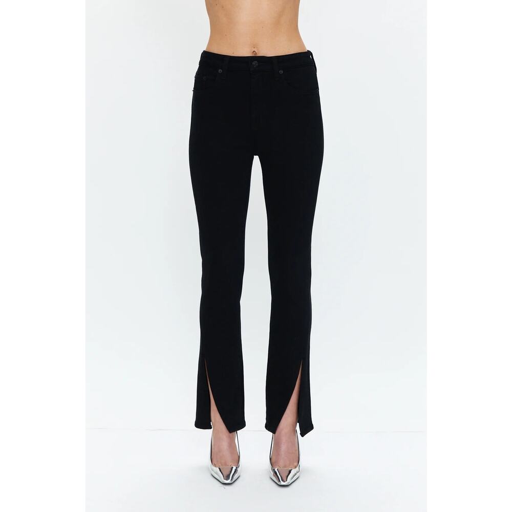Pistola Teagan High Rise Slim Straight Black Denim Split Hem Jeans 30 Stretch